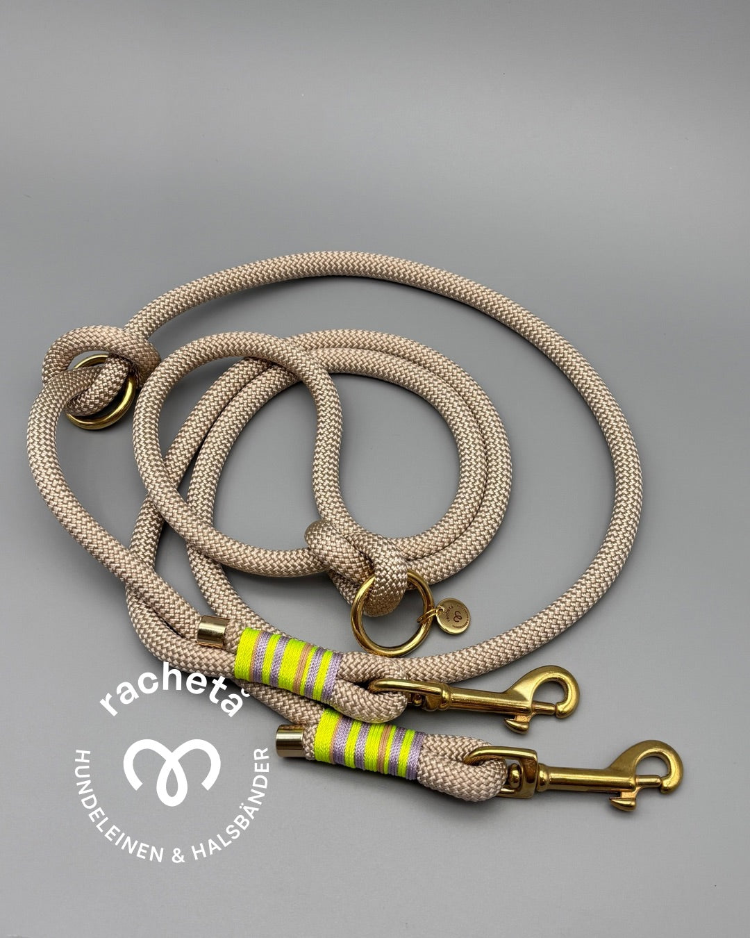 Tauleine Light Beige mit Takelung in Light Beige, Flieder und Neongelb