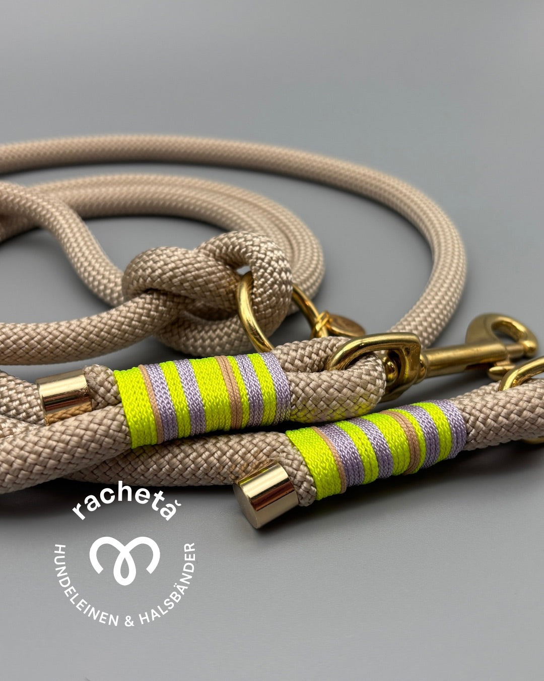 Tauleine Light Beige mit Takelung in Light Beige, Flieder und Neongelb