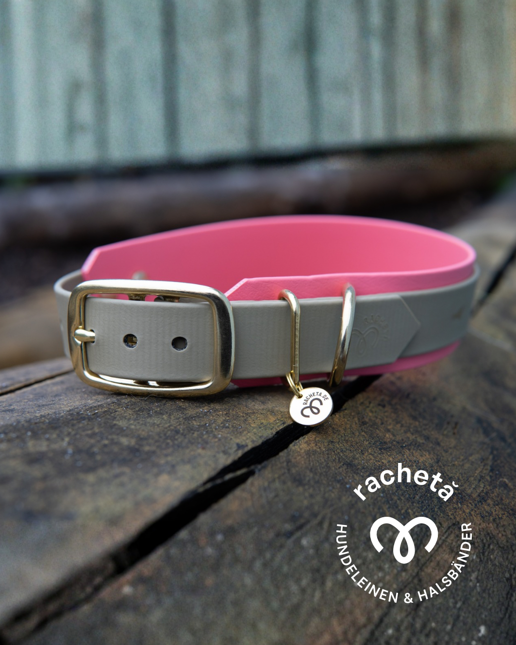 Halsband aus Biothane Coralle und Dunkelbeige