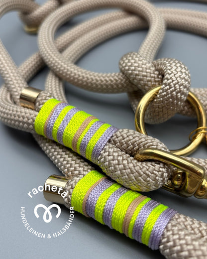 Tauleine Light Beige mit Takelung in Light Beige, Flieder und Neongelb
